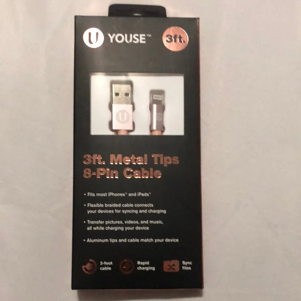 3ft Metal Tips 8-Pin Cable - Black